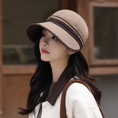 利普新款鸭舌帽子女秋冬季2025新款加宽显脸小渔夫帽时尚优雅盆帽