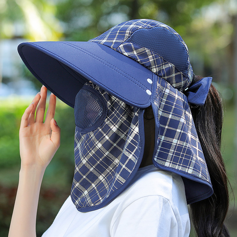 遮脸护脖颈遮阳防晒帽子女夏季大帽檐户外骑车帽采茶帽防尘太阳帽