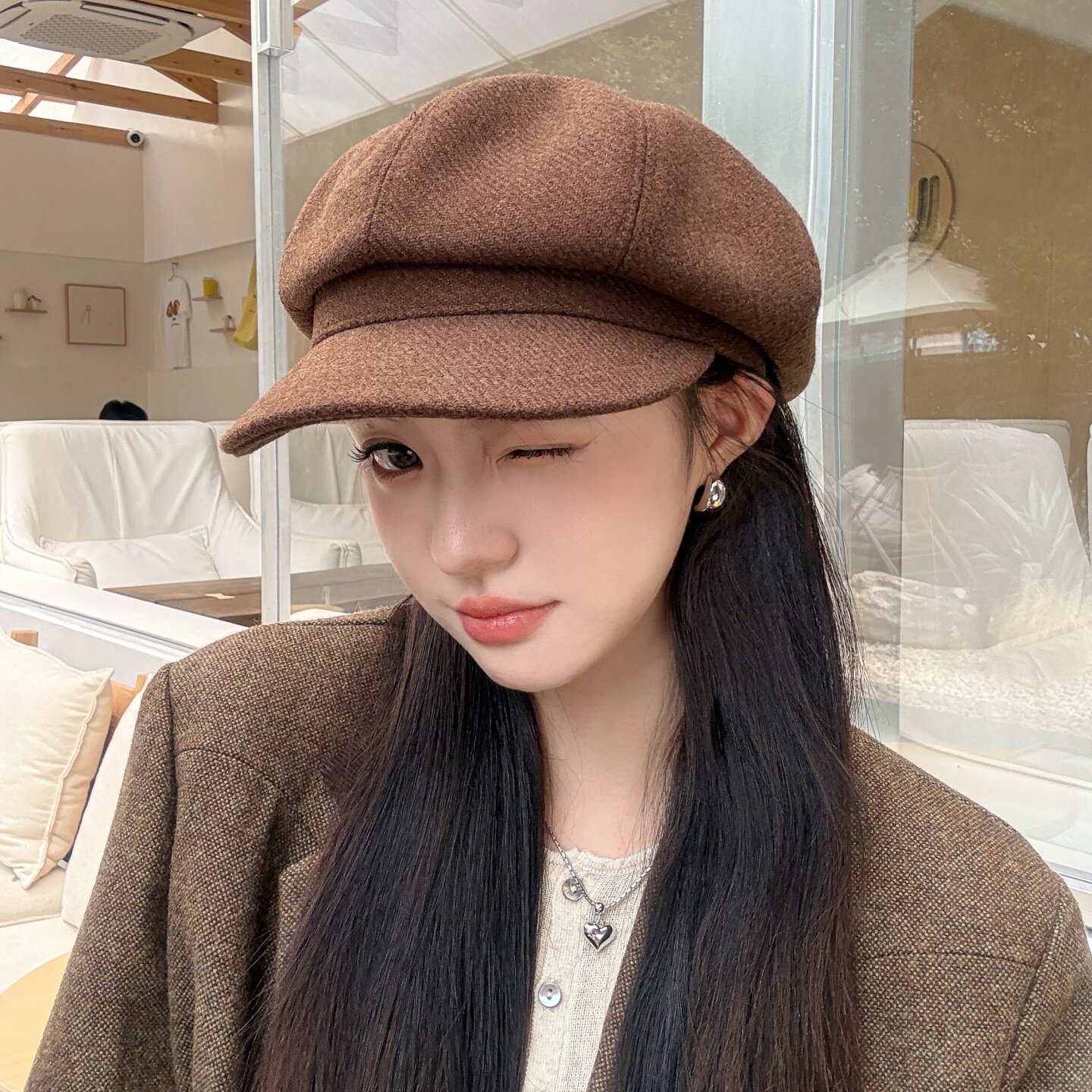 复古八角帽女秋冬英伦风贝雷帽显脸小文艺画家帽冬天保暖鸭舌帽子