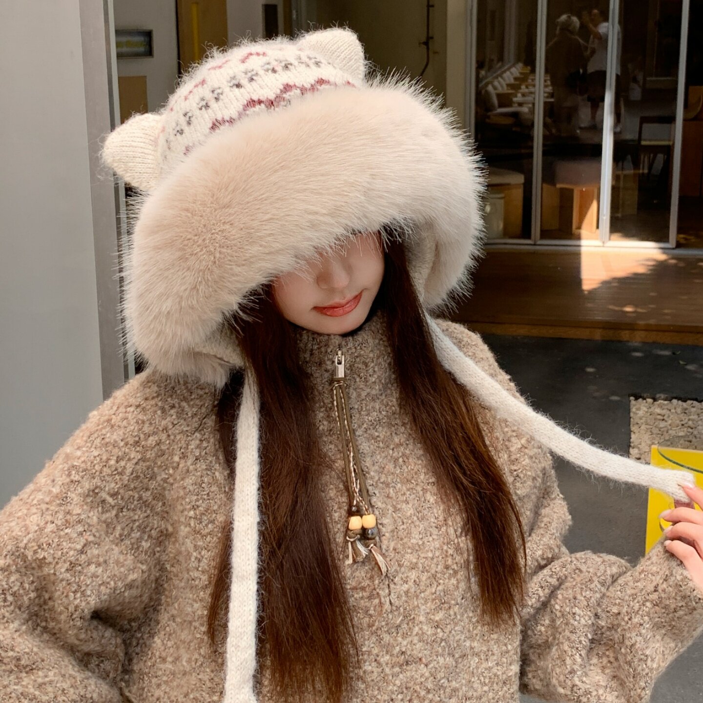 加厚加绒保暖毛线帽女冬季针织护耳帽雷锋帽东北户外防寒滑雪帽子
