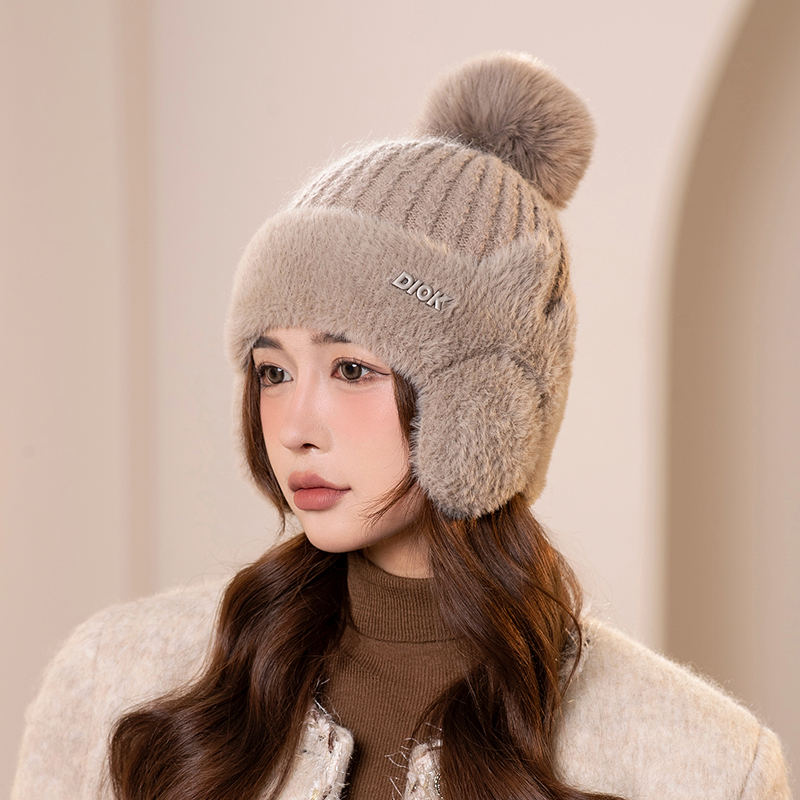 冬季针织毛线帽子女士加绒加厚保暖护耳帽甜美百搭防寒骑行雷锋帽