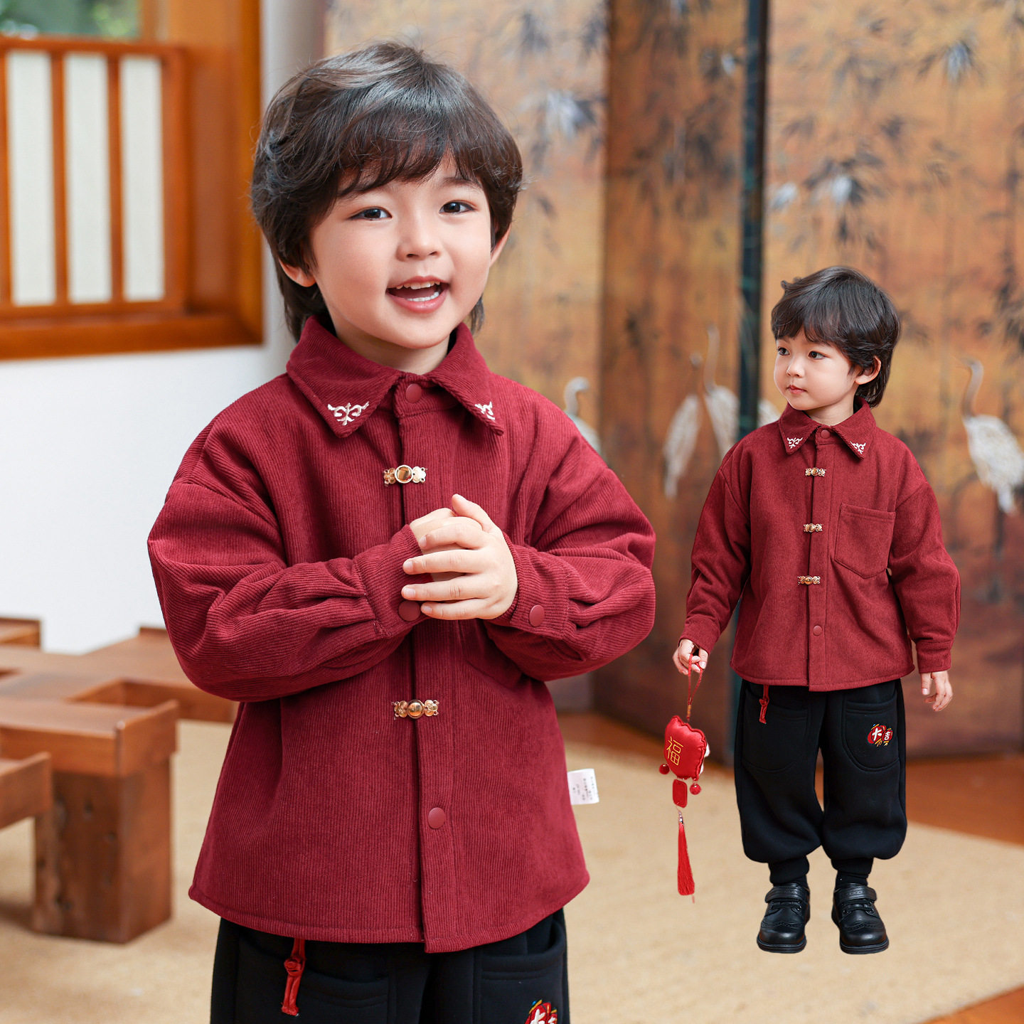 男童加绒衬衫儿童新中式唐装拜年服男孩红色外套中小童过新年衣服,童装/婴儿装/亲子装,普通外套,淘宝优惠券,粉丝福利购,淘宝优惠卷