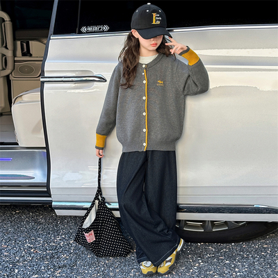 女童开衫毛衣秋装2025新款洋气中大童儿童秋冬款外套女孩针织上衣