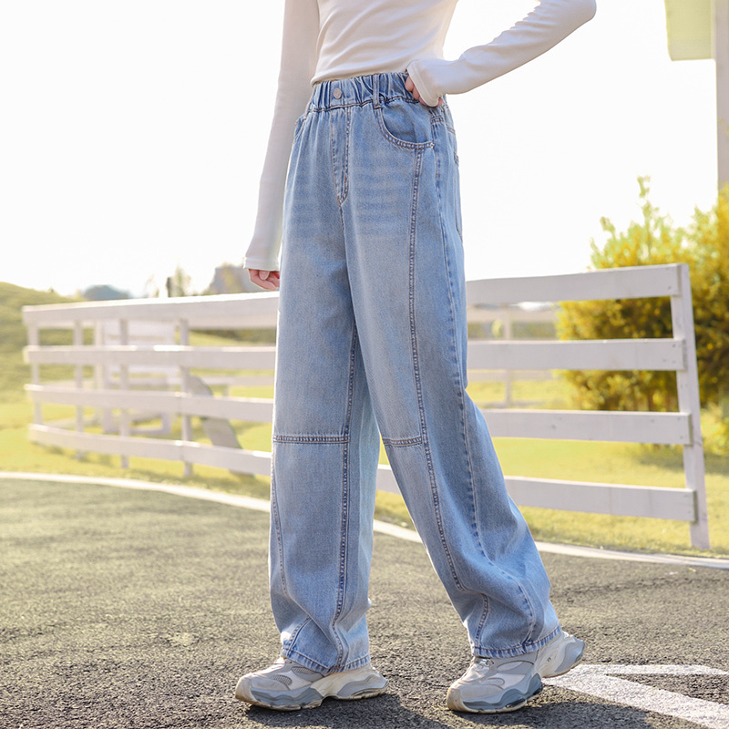 女童阔腿裤春装2025新款大童春季牛仔裤女孩春秋初中生青少年裤子