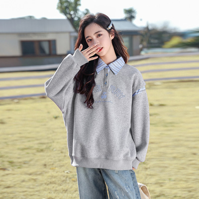 女童秋冬一体绒卫衣2025新款大童儿童秋装初中生女孩加绒翻领上衣