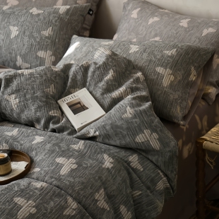 蝴蝶灰色柔软亲肤双层纱全棉四件套床单床笠款婴儿级纱布提花加大