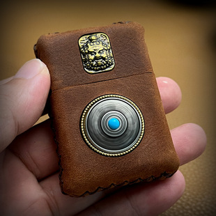 佐罗902黄铜版 手工牛皮镶嵌黄财神旋转八宝煤油打火机生日礼物