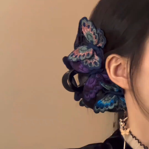 抓夹蝴蝶结蝴蝶抓夹中式复古刺绣焕彩蝴蝶抓夹女流苏民族风新款