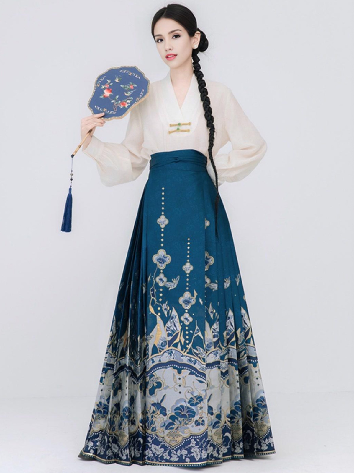 中式改良明制汉服青花瓷马面裙春夏款半身裙小个子汉元素通勤女装
