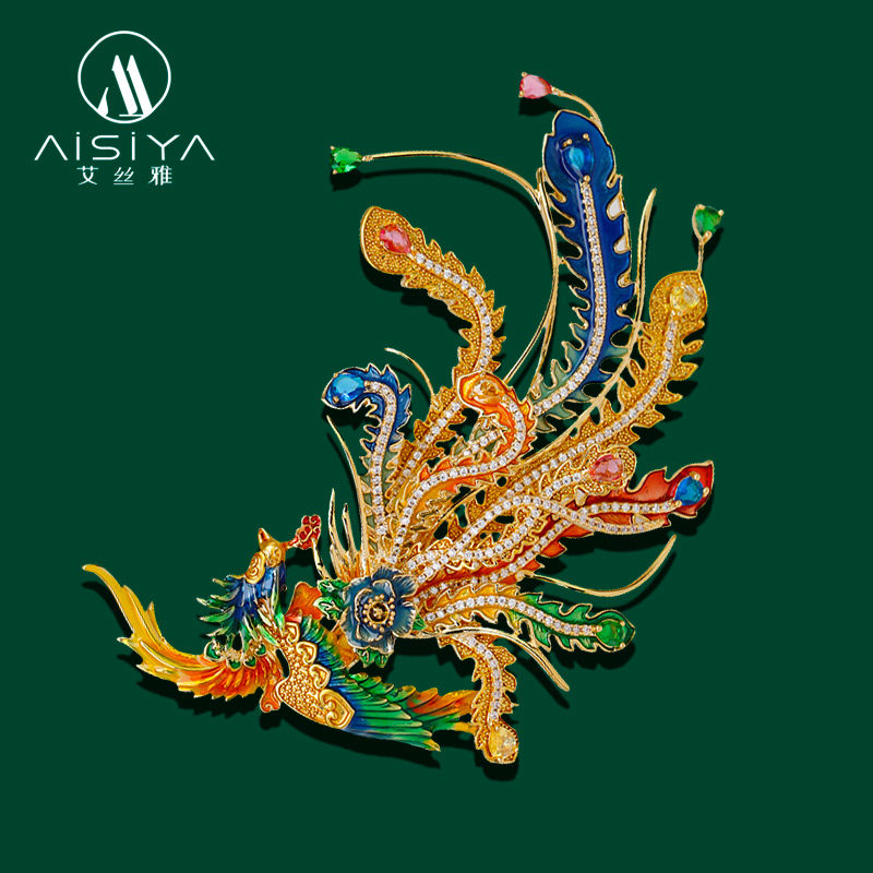 凤凰胸针女高档旗袍大衣中国风复古珐琅彩高级感气质优雅别针胸花