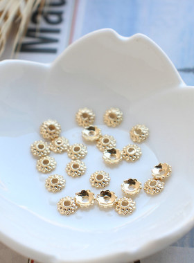 14K浅金保色花托圆形款直径约6mm diy隔珠手串链饰品配件50个一份