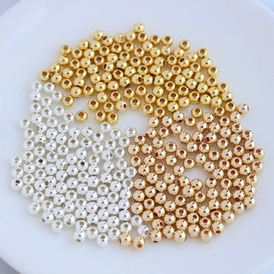 14K镀金镀银光面圆珠散珠保色隔珠2至6MM串珠diy手工饰品配件材料