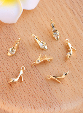 14K包金锆石立体高跟鞋吊坠9*10mm原创设计diy手工耳坠项链