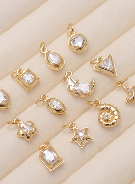 包金保色镶嵌锆石吊坠带开口圈