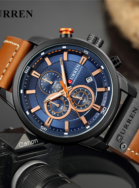CURREN潮流手表男士时尚简约休闲防水多功能计时皮带个性学生韩