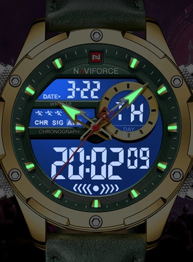 Naviforce夜光多功能男士手表个性嘻哈手表欧美潮人休闲手表双显