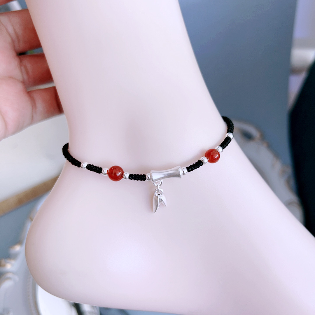 足银999上岸节节高升纯银脚链女考研礼物闺蜜 弯管纯银