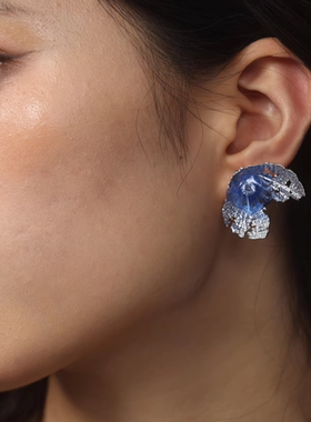 XHENXHEN蔓延海洋系列造型蓝色pvc不对称耳钉小众设计师原创设计