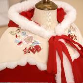 2020加绒女童冬季 兔子刺绣披风斗篷加厚中国风古装 拼色披肩拜年服