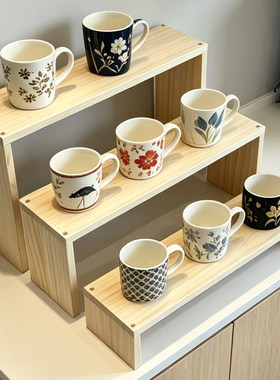 桌面纯实木阶梯式置物架茶杯盲盒玩具公仔摆件简约收纳展示陈列架