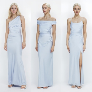 蓝色缎面伴娘服礼服绝美气质显瘦小众高级感伴娘裙姐妹服伴娘团