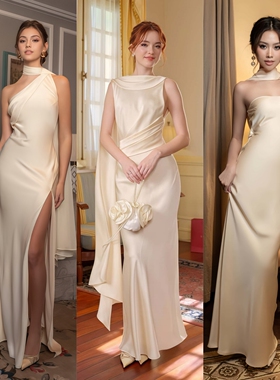 绝美生日派对party主持人毕业轻礼服裙领证轻奢高级感缎面伴娘服