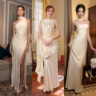 绝美生日派对party主持人毕业轻礼服裙领证轻奢高级感缎面伴娘服