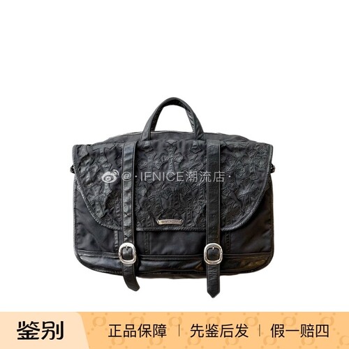 Chrome Hearts 克罗心 满十字拼皮黑色邮差包单肩包挎包