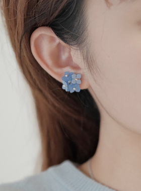 一枝橘无尽夏 蓝色绣球花耳钉女气质小清新金属耳环小众耳夹