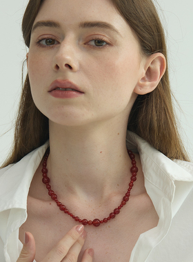 浆果蜜法式红珠子不规则项链
