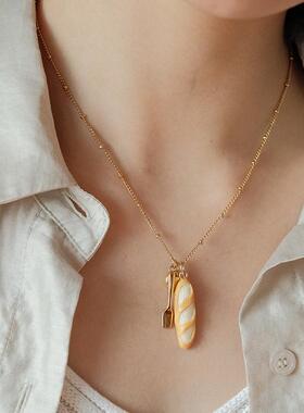 一枝橘 早安 法式面包法棍餐具项链女小众设计感原创锁骨链颈链