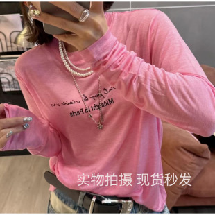 微透防晒上衣 元 熙6108天丝羊毛面膜T恤女2025夏新款 长袖 字母薄款