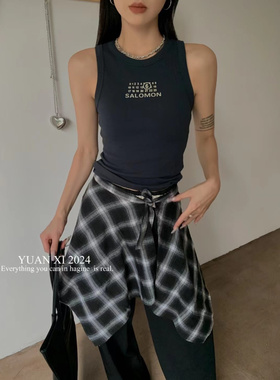 元熙8021欧美辣妹刺绣LOGO字母工字背心女螺纹2025纯无袖内搭上衣