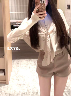 小香风披肩设计感亮丝针织开衫女LXYG2025秋松弛感显瘦外套两件套
