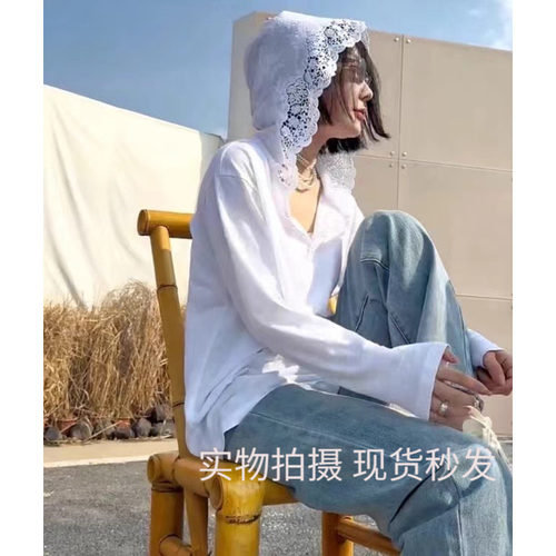 YUAN XI元熙夏季小众设计感显瘦蕾丝连帽衬衫女宽松慵懒风防晒服