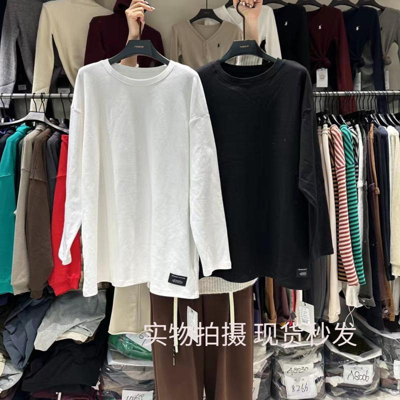 YUAN XI元熙A8050秋冬加绒白色大版T恤女中长款打底衫高个子内搭