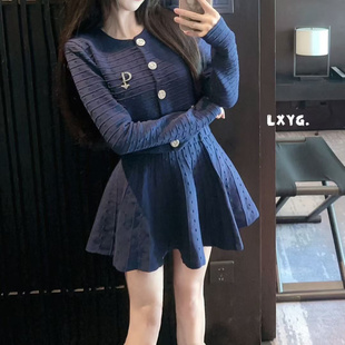 D家轻奢高级感提花针织开衫 两件套 收腰显瘦半身蓬蓬裙LXYG秋新款