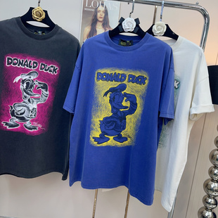 T恤女宽松中长款 FISH 做旧卡通唐老鸭短袖 美式 上衣潮 YU2025夏新款