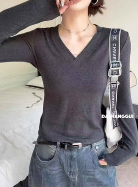 YUAN XI元熙8212-1冬新款V领加绒短款修身弹力保暖打底衫长袖T恤