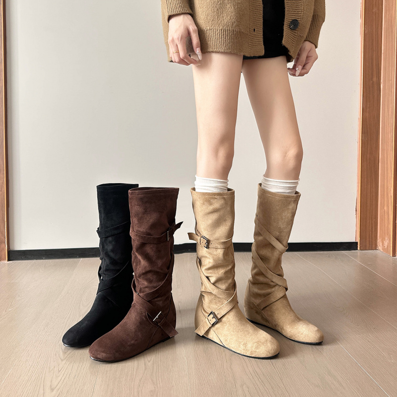 西部堆堆靴内增高骑士靴女