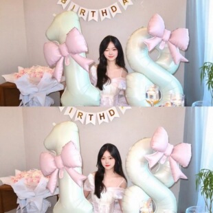 女孩生日数字蝴蝶结气球户外氛围拍照道具派对18周岁装饰场景布置