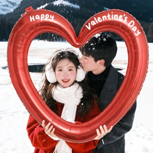 情人节氛围感拍照道具红色爱心气球情侣表白纪念日官宣合照仪式感