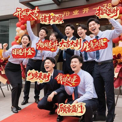 开业大吉手举牌KT板装饰新店开张庆典布置活动拍照道具周年庆开工