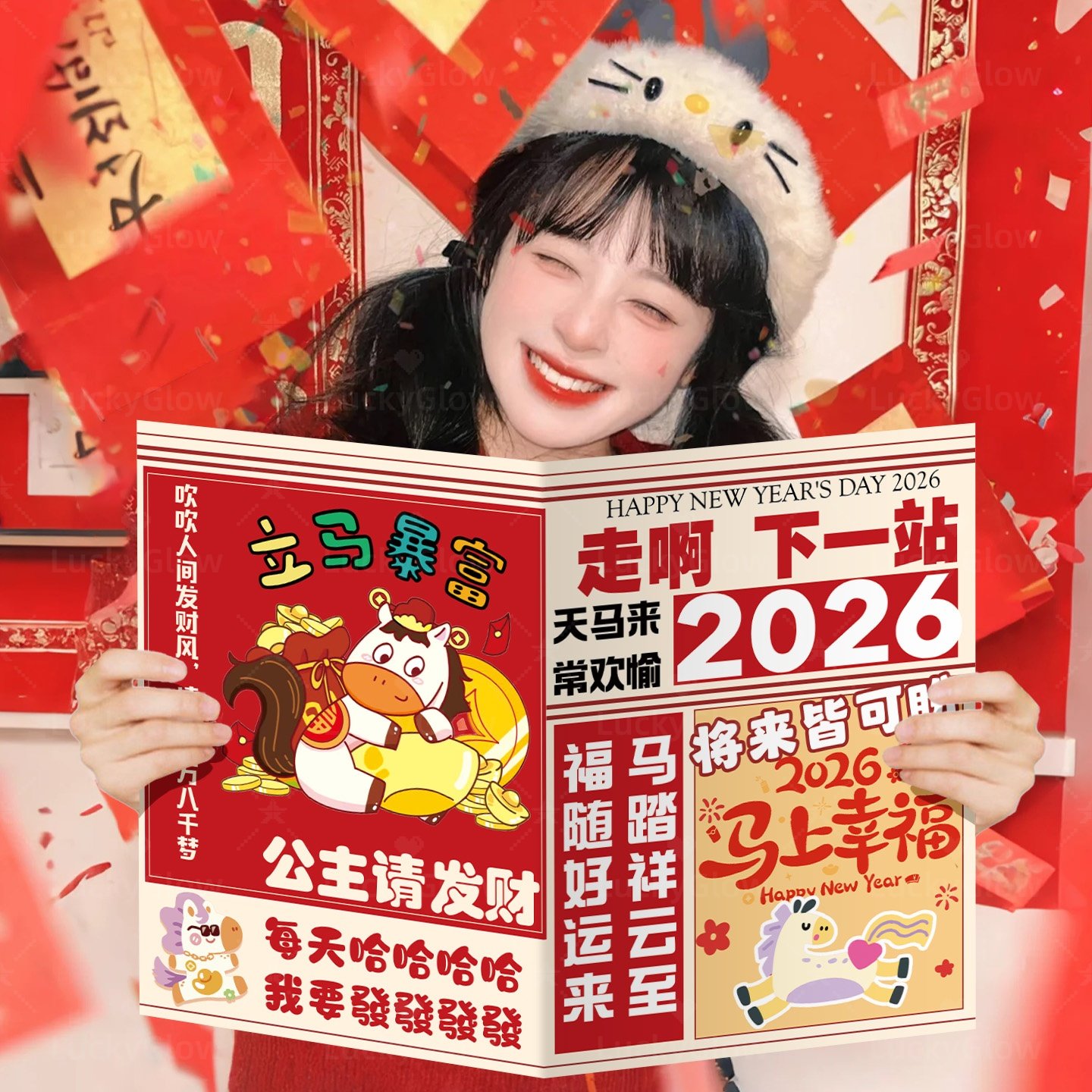 2026新马年手持报纸拍照道工具仪式感写真氛围感横幅气球布置装饰,节庆用品/礼品,节日装扮用品,淘宝优惠券,粉丝福利购,淘宝优惠卷