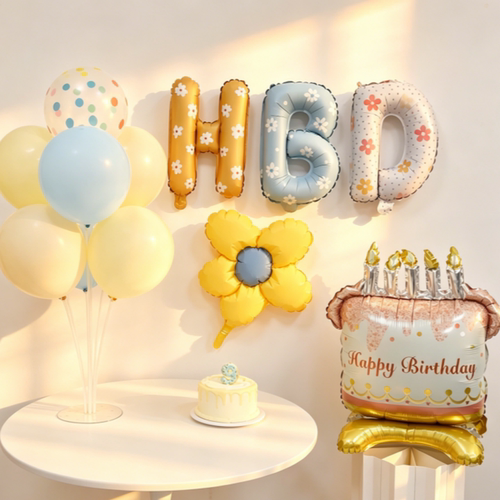 生日派对HBD彩色花朵气球套装
