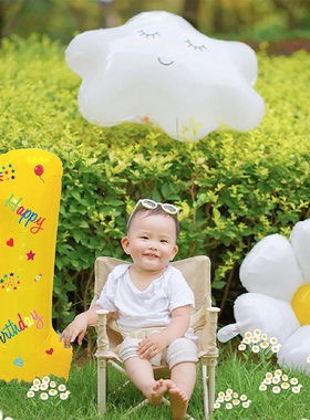 ins马卡龙黄色数字气球生日装饰场景布置男女孩户外草地拍照道具