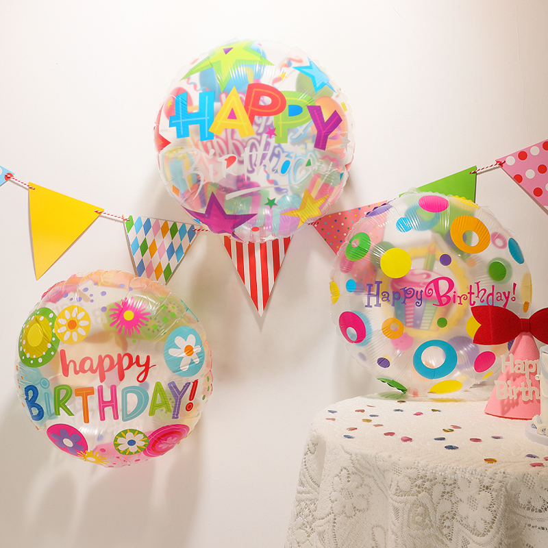 韩国ins圆形球形透明印花彩屑4D波波球气球儿童生日派对场景布置 节庆用品/礼品 气球 原图主图