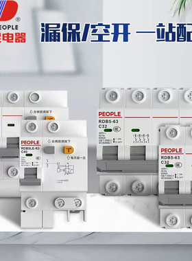 人民电器空气开关带漏电保护器家用2p63A电闸开关断路器三相100A
