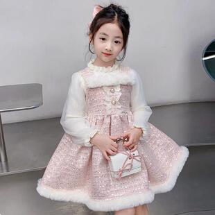 女童连衣裙秋冬款2024新款洋气儿童小香风套装小女孩冬季加绒裙子