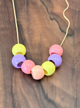 欧美饰品彩虹项链彩色珠子糖果毛衣链礼物首配